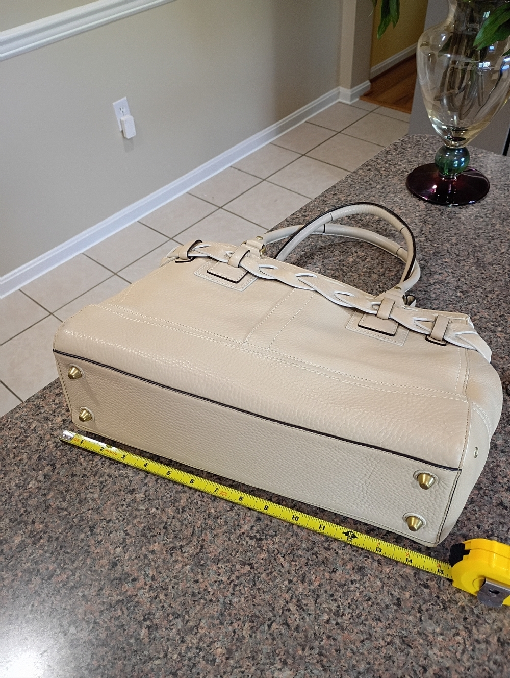 Coach Hamton Briaded Pebbled Leather Satchel Bag in Chalk - Picture 14 of 16